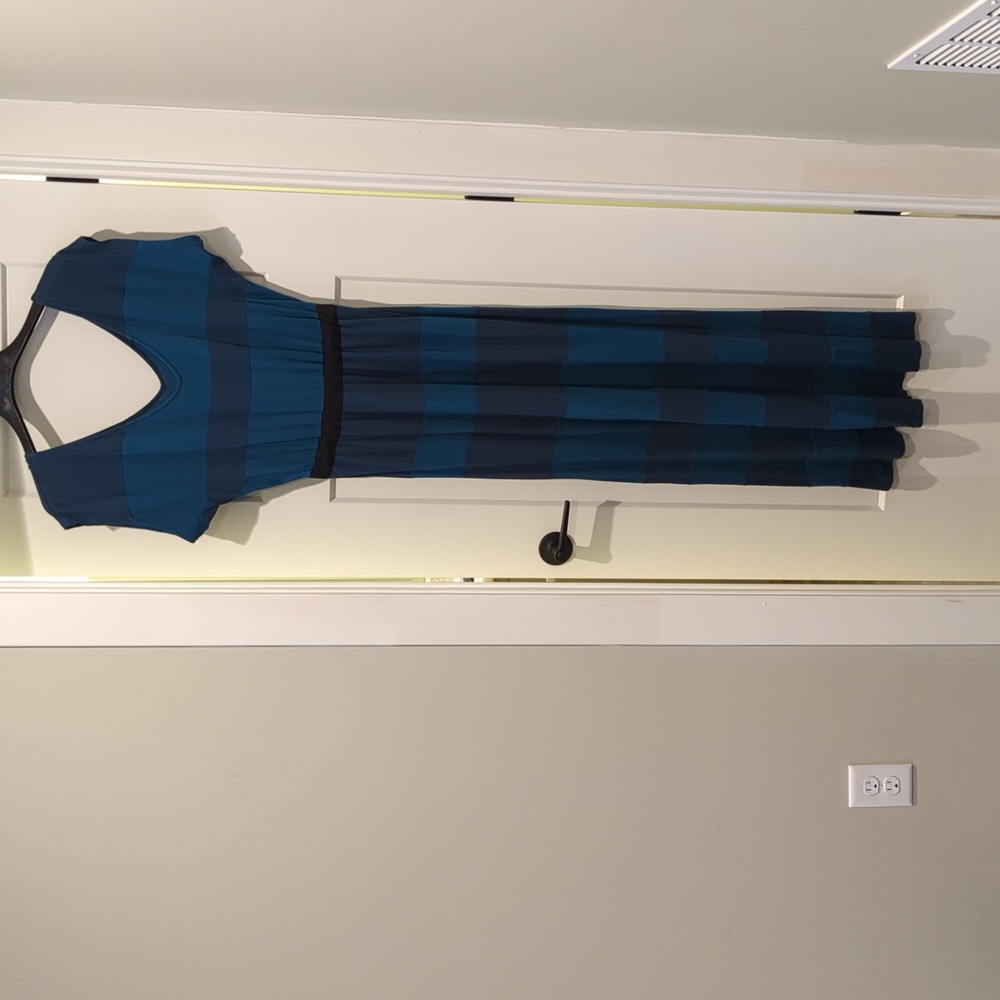 Dark and Lighter Turquoise Blue striped Maxi Dress